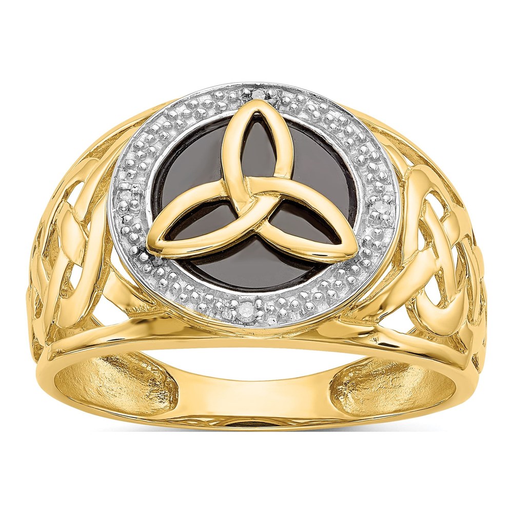 Men's 10K Yellow Gold Onyx Diamond Trinity Knot Ring