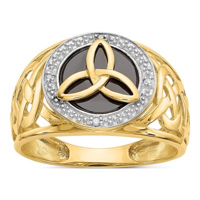 Men's 10K Yellow Gold Onyx Diamond Trinity Knot Ring