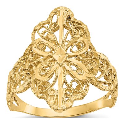 10K Yellow Gold Diamond-Cut Filigree Ring