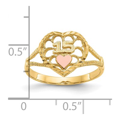 10K Two-Tone Gold Diamond-Cut Heart Ring – view 4