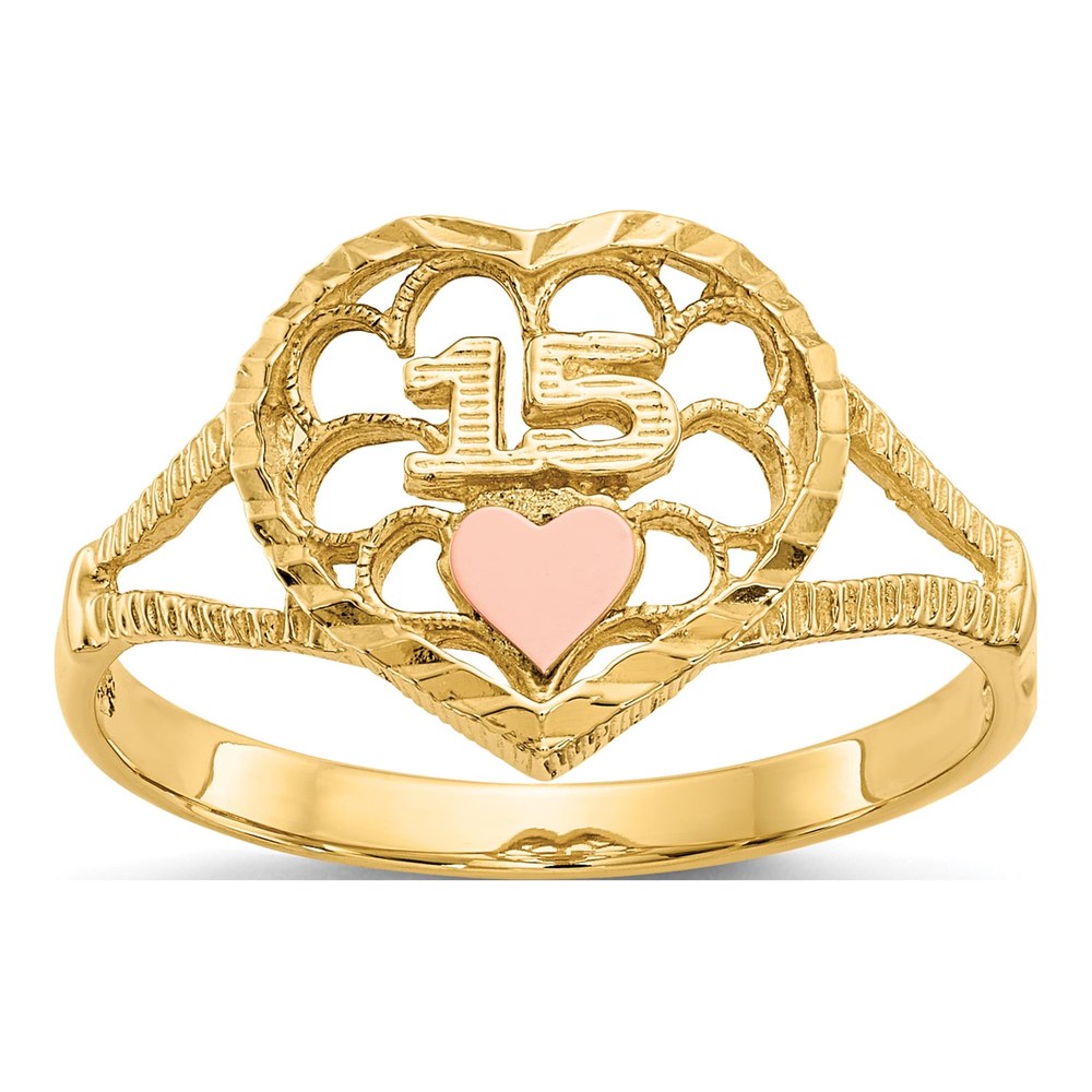 10K Two-Tone Gold Diamond-Cut Heart Ring