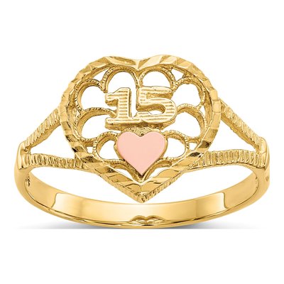 10K Two-Tone Gold Diamond-Cut Heart Ring