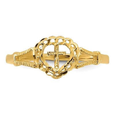 10K Yellow Gold Cross Heart Baby Ring – view 4