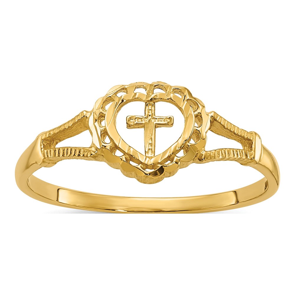 10K Yellow Gold Cross Heart Baby Ring