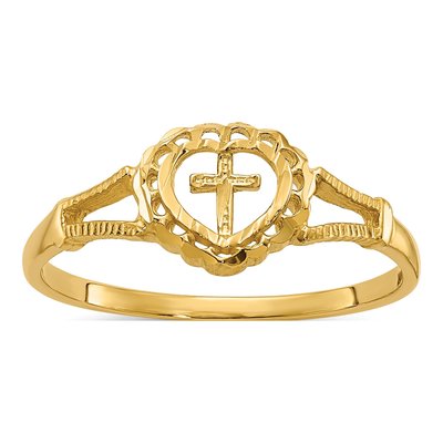 10K Yellow Gold Cross Heart Baby Ring