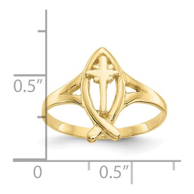 10K Yellow Gold Ichthus Cross Ring – view 4