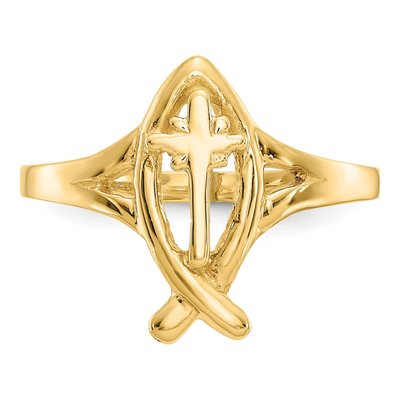 10K Yellow Gold Ichthus Cross Ring – view 6