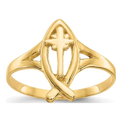 10K Yellow Gold Ichthus Cross Ring
