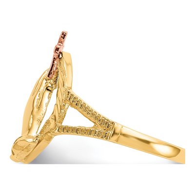 10K Two-Tone Gold Praying Hands Cross Ring – view 3