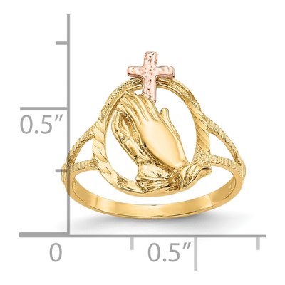10K Two-Tone Gold Praying Hands Cross Ring – view 4