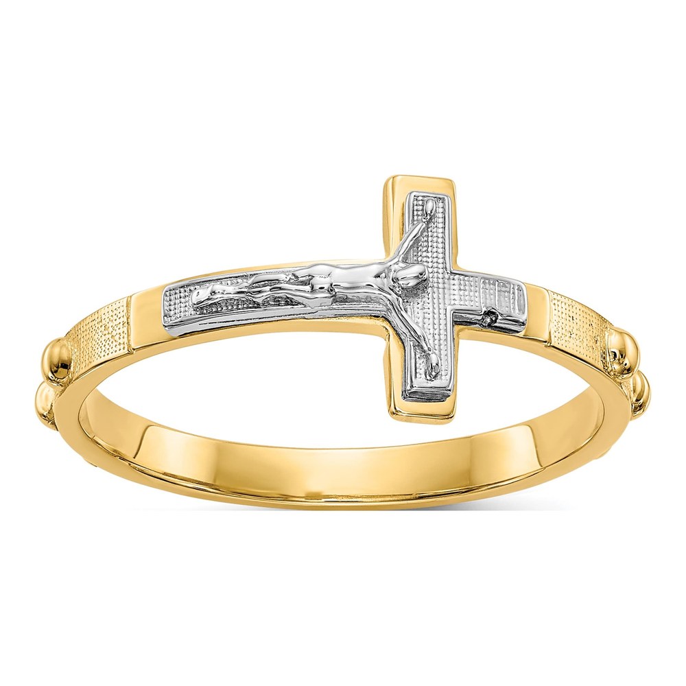 10K Two-Tone Gold Crucifix Rosary Ring