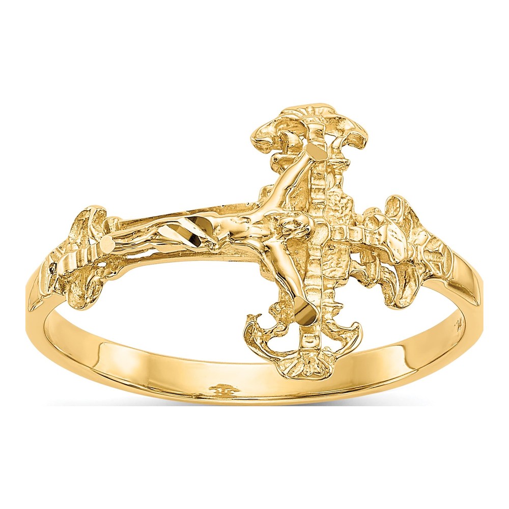 10K Yellow Gold Diamond-Cut Crucifix Ring