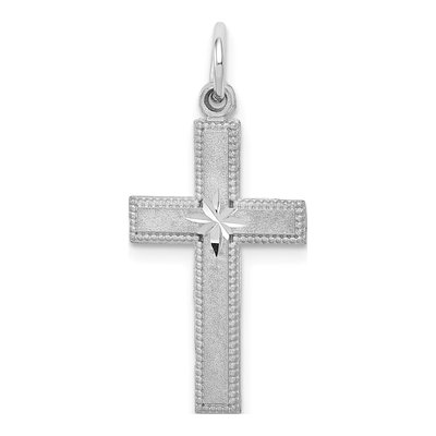 10K White Gold Diamond-Cut Cross Pendant