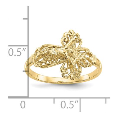10K Yellow Gold Diamond-Cut Crucifix Ring – view 4