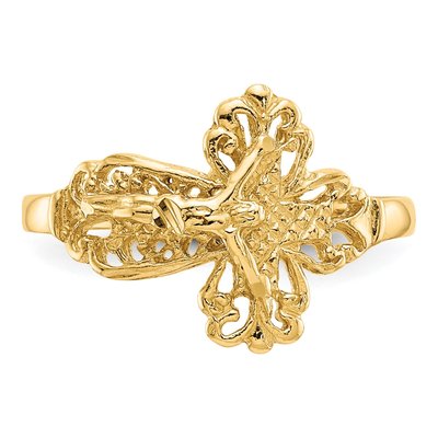 10K Yellow Gold Diamond-Cut Crucifix Ring – view 6