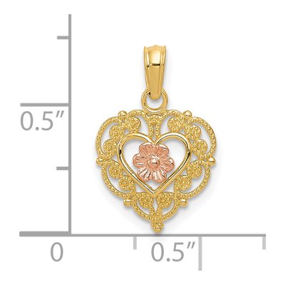 10K Two-Tone Gold Flower Heart Pendant – view 4