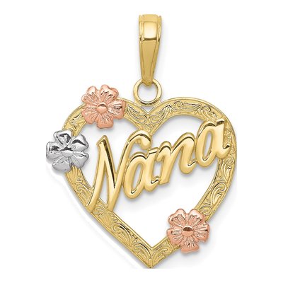 10K Tri-Color Gold NANA Heart Flowers Pendant