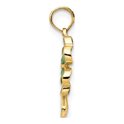 10K Yellow Gold Green Enamel 4-Leaf Clover Pendant – view 2