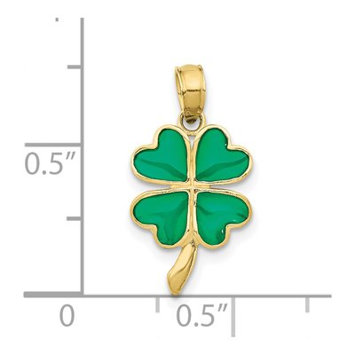 10K Yellow Gold Green Enamel 4-Leaf Clover Pendant – view 3