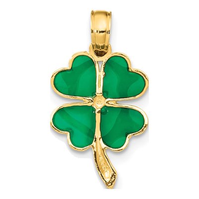10K Yellow Gold Green Enamel 4-Leaf Clover Pendant – view 4