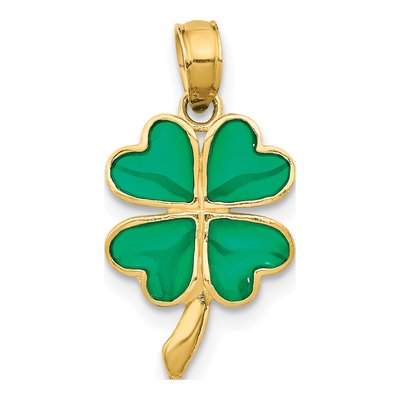 10K Yellow Gold Green Enamel 4-Leaf Clover Pendant