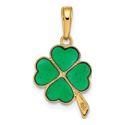 10K Yellow Gold Green Enamel 4-Leaf Clover Pendant – view 5
