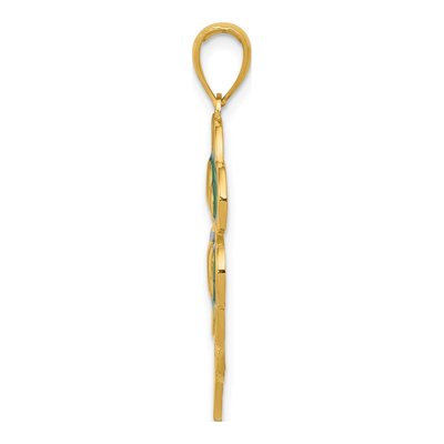 10K Yellow Gold Green Enamel 4-Leaf Clover Pendant – view 3