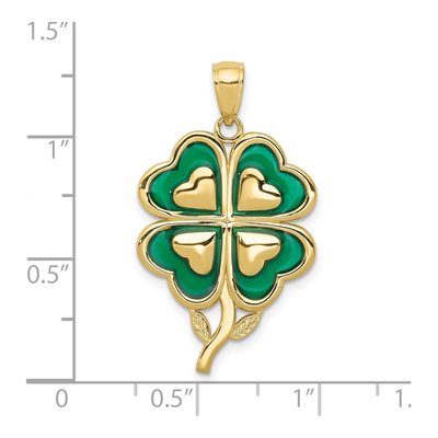 10K Yellow Gold Green Enamel 4-Leaf Clover Pendant – view 4
