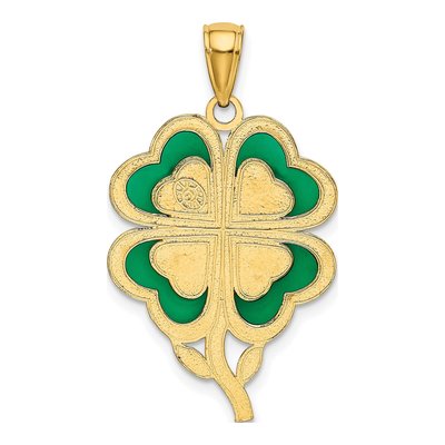 10K Yellow Gold Green Enamel 4-Leaf Clover Pendant – view 5