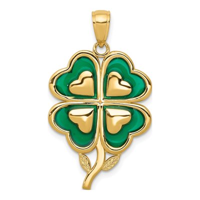 10K Yellow Gold Green Enamel 4-Leaf Clover Pendant