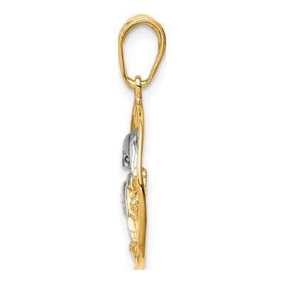 10K Yellow Gold Double Dolphins Circle Pendant – view 3
