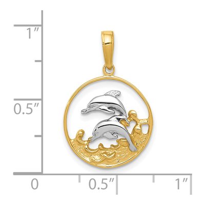 10K Yellow Gold Double Dolphins Circle Pendant – view 4