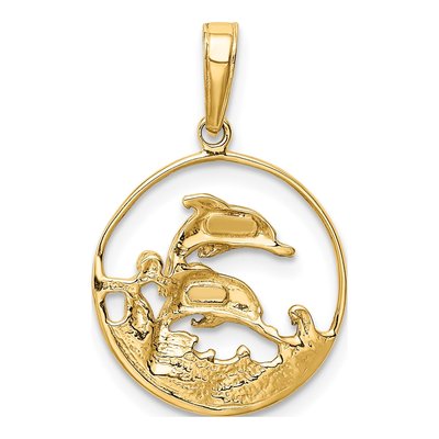 10K Yellow Gold Double Dolphins Circle Pendant – view 5