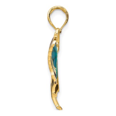 10K Yellow Gold Aqua Black Enamel Butterfly Pendant – view 3