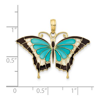 10K Yellow Gold Aqua Black Enamel Butterfly Pendant – view 4