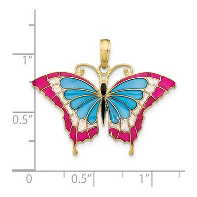 10K Yellow Gold Blue Red Enamel Butterfly Pendant – view 4