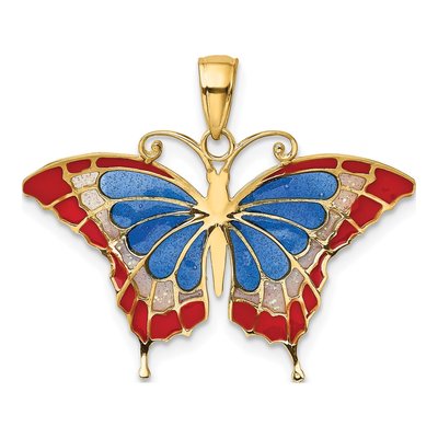 10K Yellow Gold Blue Red Enamel Butterfly Pendant – view 5