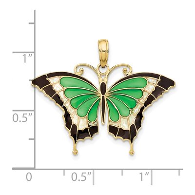 10K Yellow Gold Green Black Enamel Butterfly Pendant – view 4