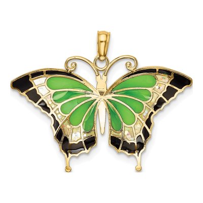 10K Yellow Gold Green Black Enamel Butterfly Pendant – view 5