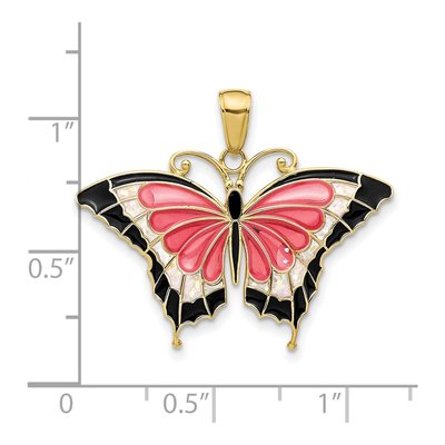 10K Yellow Gold Pink Black Enamel Butterfly Pendant – view 4