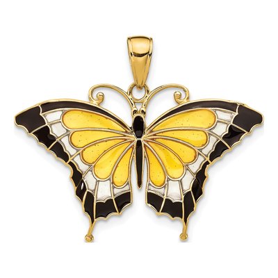 10K Yellow Gold Enameled Butterfly Pendant