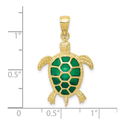 10K Yellow Gold Green Enamel Sea Turtle Pendant – view 4