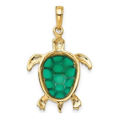 10K Yellow Gold Green Enamel Sea Turtle Pendant – view 5