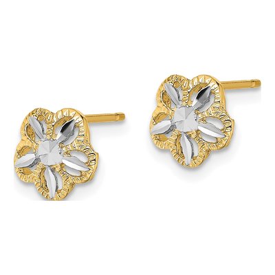 10K Yellow Gold Diamond-Cut Flower Stud Earrings – view 3