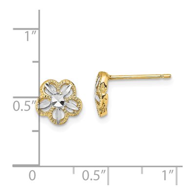 10K Yellow Gold Diamond-Cut Flower Stud Earrings – view 4