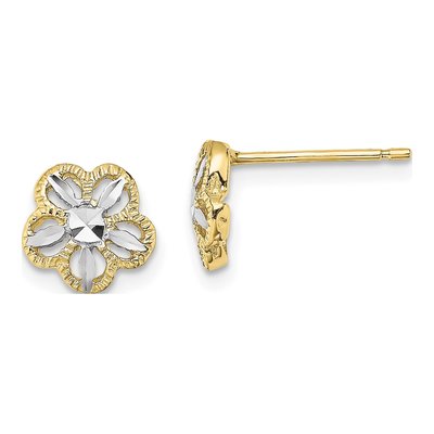 10K Yellow Gold Diamond-Cut Flower Stud Earrings