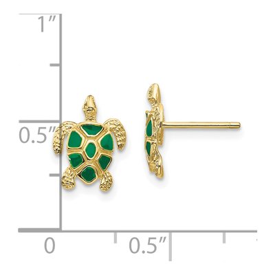 10K Yellow Gold Green Enamel Sea Turtle Stud Earrings – view 4