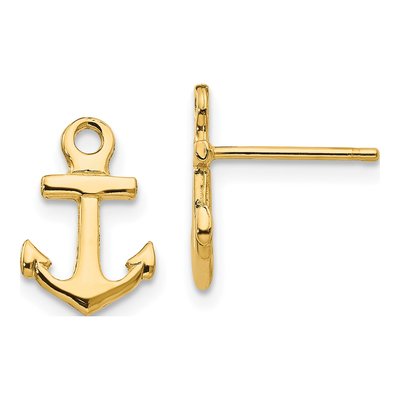 10K Yellow Gold Anchor Stud Earrings