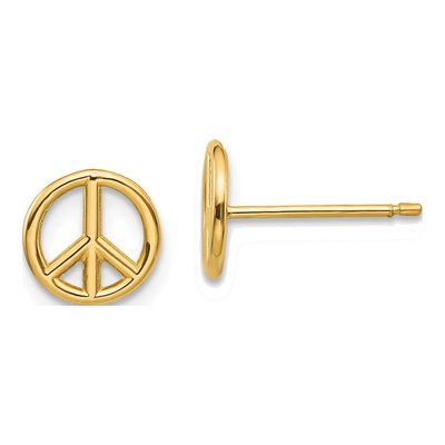 10K Yellow Gold Peace Symbol Stud Earrings