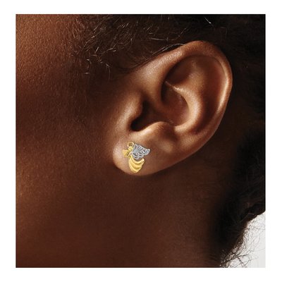 10K Yellow Gold Angel Heart Stud Earrings – view 5
